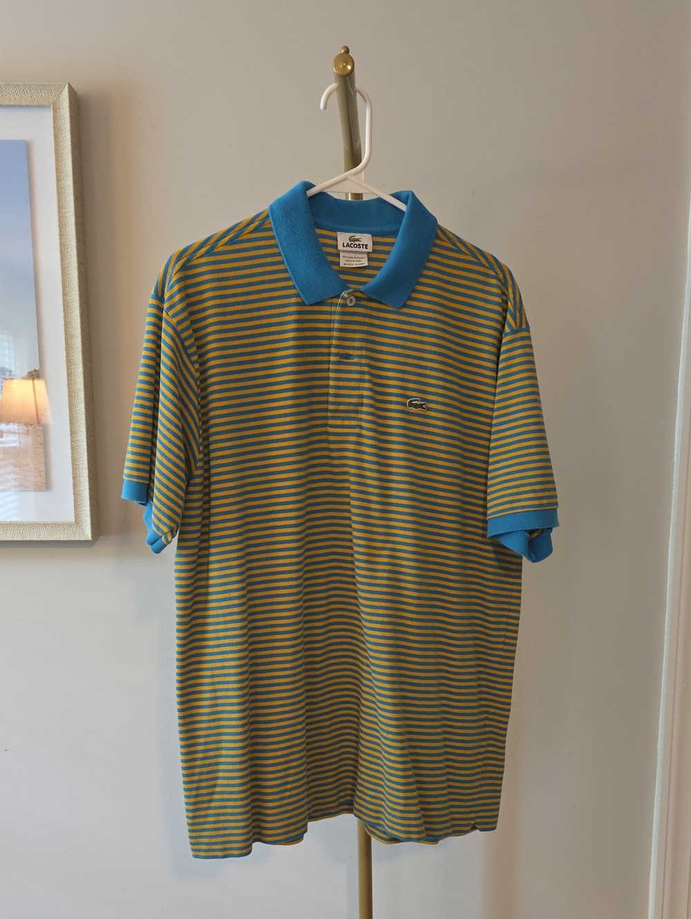 Lacoste Blue Collar Yellow and Blue Striped Polo